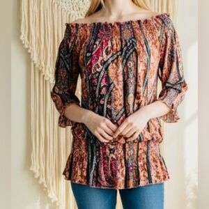 NWT Bohemian Off-Shoulder Paisley Top